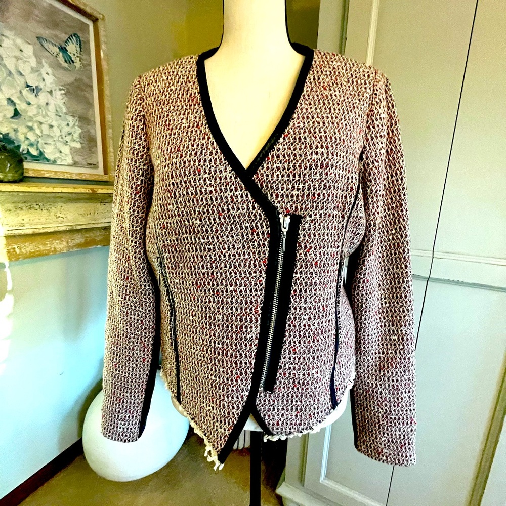 Rebecca Taylor Tweed Jacket with Fringe & Leather Detail